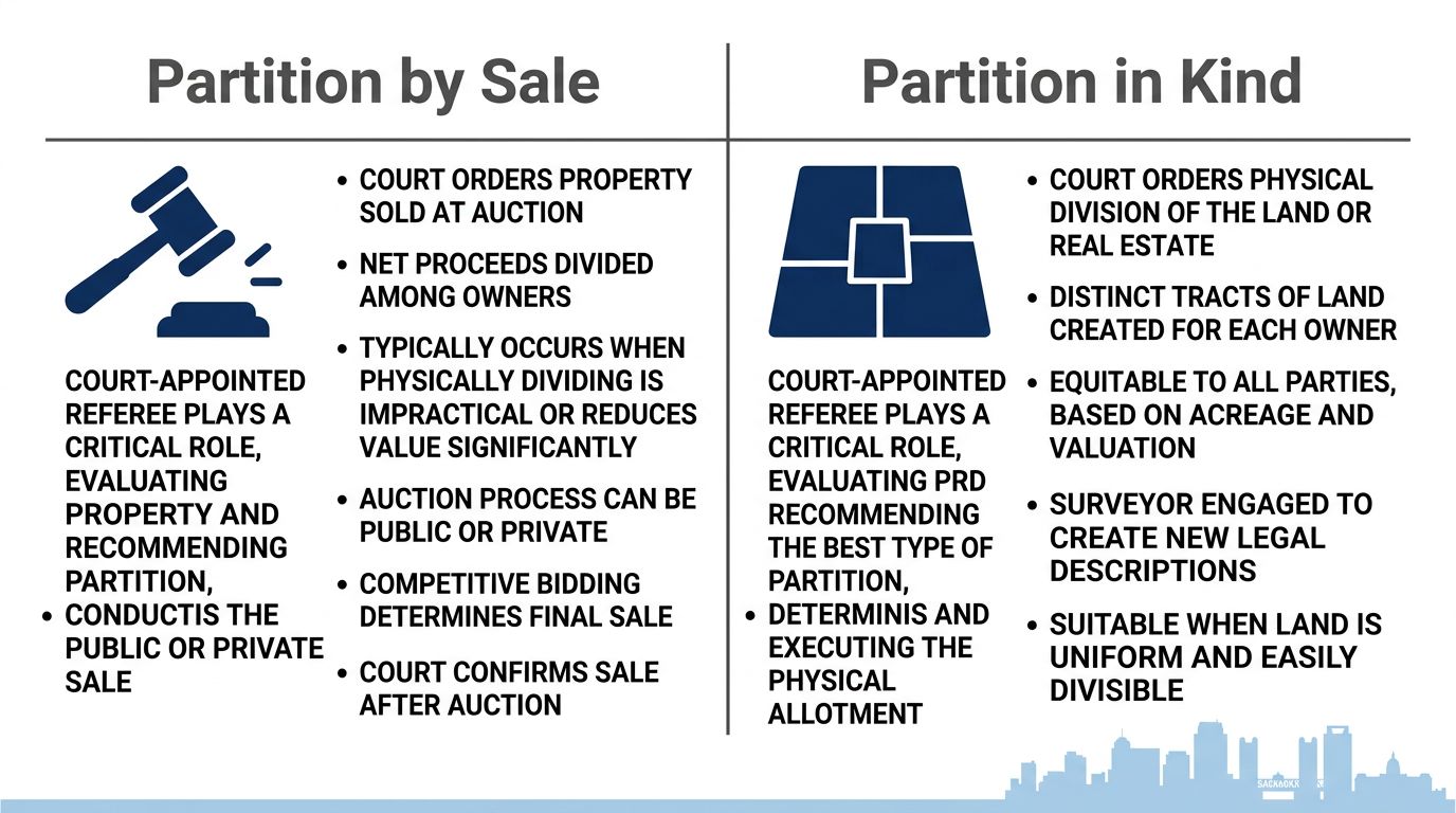 Infographic comparing partition by sale and partition in kind in the Sacramento real estate market